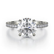 MICHAEL M 18K White Gold Engagement Ring with Double Hidden Halo and Side Stones